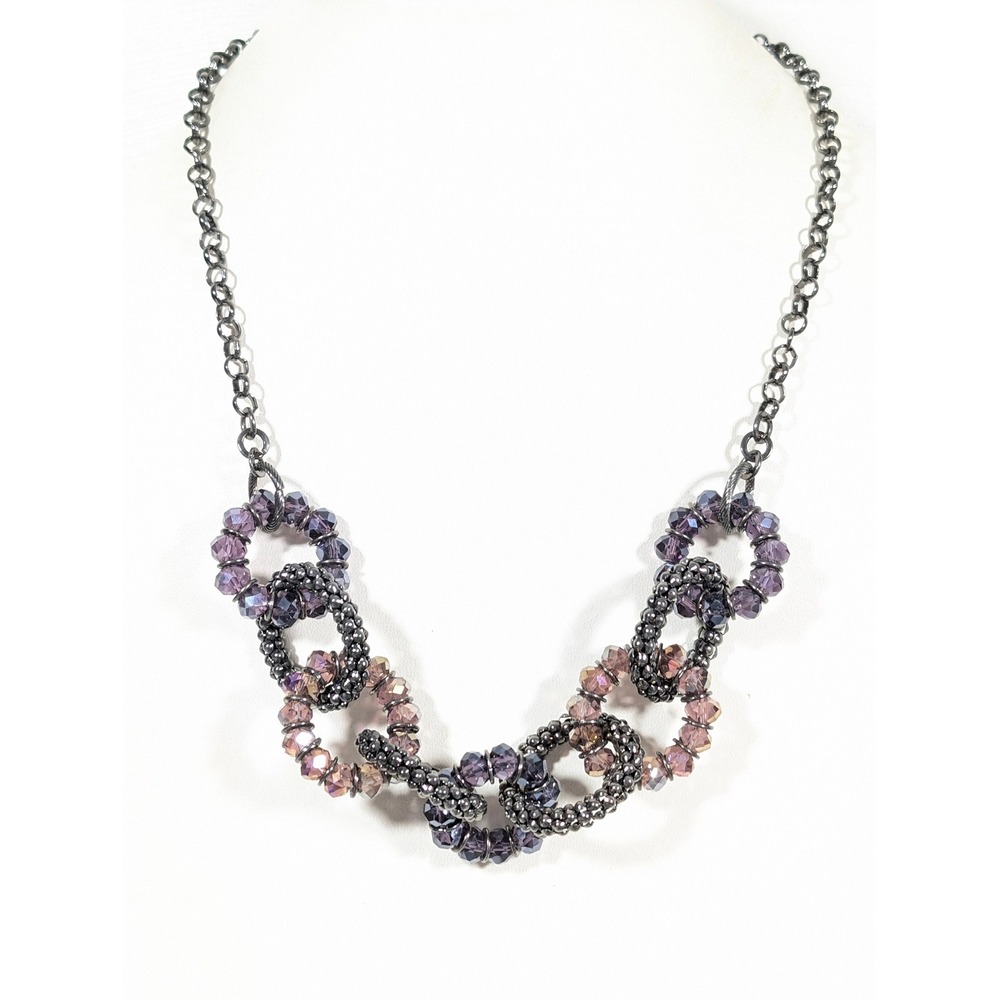 New York &‎ Co Purple Aurora Borealis Glass Statement Necklace Gray Popcorn 24"